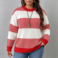 Haut en tricot décontracté pour femme grande taille, style européen et américain, à rayures et blocs de couleur, pour l'automne et l'hiver, approvisionnement en gros, personnalisation OEM ODM