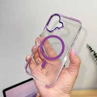 Étuis magnétiques transparents antichoc épais en TPU+PC de 2,5 mm, coque LPhone16, style professionnel, couleur unie, support magnétique rotatif à 360 degrés