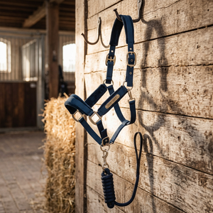 PORTACE ENTERPRISES Grande laisse pour cheval en nylon bleu avec rembourrage et quincaillerie argentée - Product Image 3