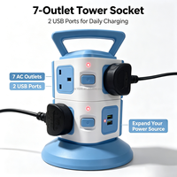 Stopkontak Menara 7 Lubang Tipe UK dengan 2 Port USB, Proteksi Beban Berlebih, Kabel Tembaga Murni 0.75mm², Stopkontak Ekstensi Menara Multi Lapis