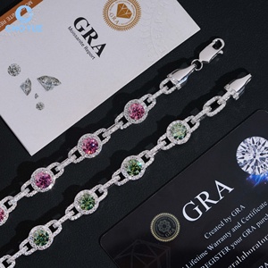 Pulsera de eslabones cubanos con racimo de moissanita de colores, chapada en rodio, de plata maciza 925, joyería Hiphop Iced Out - Product Image 2