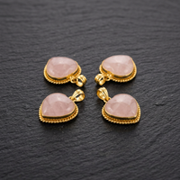 Petits Cœurs Gonflés en Quartz Rose Naturel 20-30mm, Pendentif à Sertissage Clos pour Enfants Indiens, Breloques Tendance Thème Amour