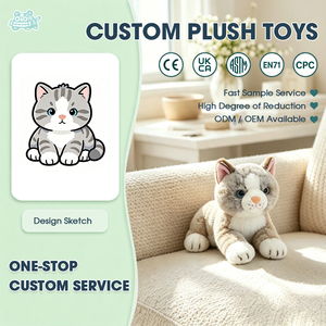 Peluche personnalisée chat gris tigré, jouet en peluche doux, service OEM, poupée chaton gris personnalisée, jouet animal moelleux, cadeau - Product Image 1