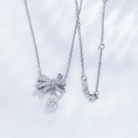 Collana con Pendente in Platino Pt950 con Diamante Coltivato in Laboratorio per Donne, Cristallo a Goccia, Farfalla, Fiocco, Catene alla Moda, Gioielli Raffinati