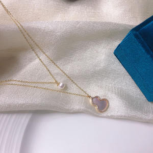 14k <b>Gold</b>-Coated Gourd <b>Double</b>-Layered <b>Necklace</b> with 6-7MM Zhuji Freshwater Pearls Inlaid Fashion Layered Neckpiece - Product Image 4