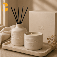 Ensemble de bougies parfumées en céramique et diffuseur à bâtonnets FUBEI LIVING, motif vague crème mat, pour la décoration de la maison, coffret cadeau de luxe en céramique