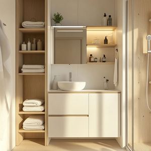 Luxury Modern Wall-Mounted Bathroom <b>Vanity</b> Cabinet Integrated <b>LED</b> Sink Stone Countertop Customizable for Hotel Use - Product Image 6