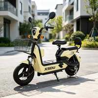 Vélo électrique à assistance au pédalage avec cadre en acier, pneus de 14 pouces, moteur avant sans balais 48V, batterie au plomb-acide 15AH, capteur et double suspension pour adultes