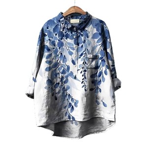 Cross-Biên Giới Hot Bán Phụ Nữ Của Giản Dị Tre Linen Lỏng Phù Hợp 3D Mô Hình Ve Áo Dài Tay Áo Thun Áo Sơ Mi - Product Image 5