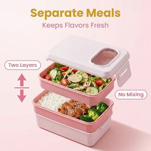 Boîte à bento anti-fuite empilable de qualité alimentaire, compatible <span class=keywords><strong>micro</strong></span>-ondes, avec compartiments, pour le travail, l'école, les pique-niques - Product Image 3