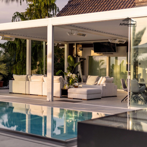 Pergola écologique de 3x3m avec stores latéraux motorisés pour toit à persiennes en aluminium enduit de poudre de LED, style <span class=keywords><strong>pergula</strong></span> anti-rongeurs gris - Product Image 4