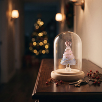 Herzförmiger Rosa-Blauer Glas-Weihnachtsbaum mit Glaskuppel Handgefertigter Murano-Stil Dekor Feiertagsgeschenk