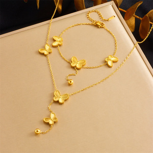 Butterfly Jewelry <b>Set</b> Stainless Steel Gold Plated Necklace <b>Bracelet</b> Women's Party Fashion Accessory - Product Image 1