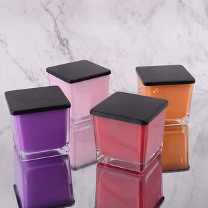 <b>Square</b> Glass Scented <b>Candle</b> Cup 300ml Four Color For Home Decoration Modern Style Floral Plant Fragrance - Product Image 3