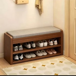 Banco zapatero con estante de almacenamiento, madera maciza, diseño moderno para entrada, mueble para sala de estar - Product Image 2