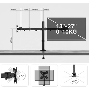 Support de bureau à double moniteur entièrement réglable fabriqué en usine pour des écrans d'ordinateur Max <span class=keywords><strong>27</strong></span> <span class=keywords><strong>pouces</strong></span> Max 10kg chaque <span class=keywords><strong>bras</strong></span> - Product Image 5