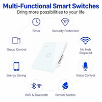 Interrupteur mural intelligent et prise 1 voie avec écran tactile LED en verre, compatible Tuya WiFi, pour contrôle via Alexa et Google App, pour la maison