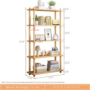 Modern 5-Tier Free Standing Oak <strong>Wooden</strong> <strong>Bookcase</strong> Rectangle Open Bookshelf For Dish Plate Storage Display Stand For Living Room - Product Image 2