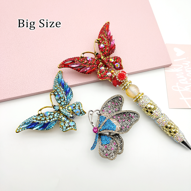 51305 Gorgeous Bling DIY Butterfly Beads Pen Toppers Rhinestone Decorative Metal Novelty Jewelry Accessories Gift for Penmaking