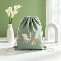 Grand sac de dessin en toile naturelle brute, motif dessin animé simple, avec fermeture à cordon, pochette de rangement biodégradable pour emballage cadeau de boutique