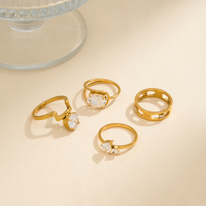 NUOVO SET DI ANELLI MINI GOTICI ESTIVI UK USA IN VENDITA CALDA, ZIRCONI, Dazan HOT, Placcato Oro 18k PVD, Acciaio Inossidabile, Gioielli da Donna che non si ossidano - Product Image 5