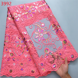 Nhà Máy 3992 Giá Pháp Ren Với Sequins Và Thêu Hoa Vải Tuyn Ren Vải Cho Phụ Nữ Váy Cưới - Product Image 3