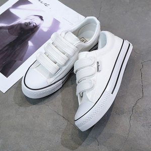 Men's Breathable <b>Canvas</b> Shoes Korean Style Casual Sneakers Versatile Slip-On Velcro Student Spring White Couple's Shoes - Product Image 3