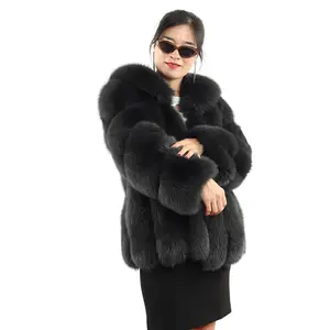 high quality fox fur coat with beautiful warm winter black turn down collar fashion fur jacket for women
