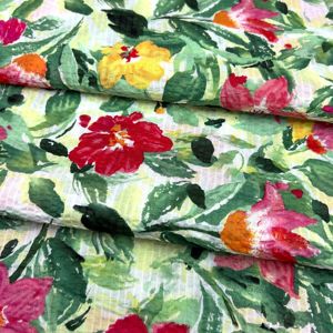 Tissu tissé 100 % coton rétracté au sel en stock |   Robe pour filles, garçons et enfants, imprimé <span class=keywords><strong>fleurs</strong></span> rouges aquarelle, 80 g/m², tissu froissé résistant aux plis - Product Image 4