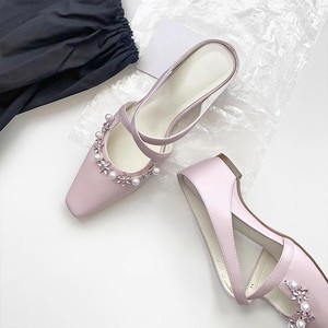 Mules de piel de oveja con punta cuadrada y pedrería, con plataforma, para mujer, estilo Mary Jane, para primavera - Product Image 1