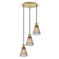 Lámpara Colgante Moderna Nórdica de 3 Luces, 220V E27, Color Negro, Jaula de Hierro, para Comedor, Cocina, Metal y Madera