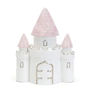 陶瓷小猪银行儿童珍惜陶瓷梦想大公主城堡存钱罐女孩，粉红色