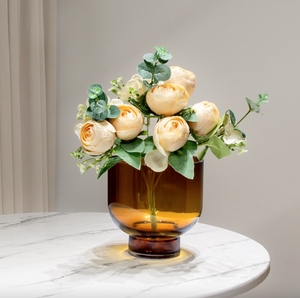 Vase en verre transparent de style côtier avec tube droit, arrangement simple haut de gamme marron pour salon ou hôtel - Product Image 5