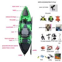 Kayak de pêche 2024, 10,5 pieds, système de propulsion à pédales, prêt pour moteur électrique, PE CE, kayak en plastique pour une personne