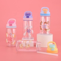 Bouteille d'eau réutilisable en plastique pour enfants de 450 ml avec logo personnalisé, impression mignonne, sans BPA, écologique, avec paille et corde – Vente en gros