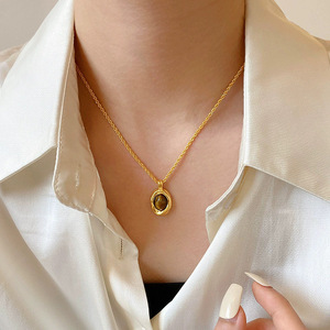 Pendentif Œil <span class=keywords><strong>de</strong></span> Tigre Artificiel en Cuivre Électroplaqué Or Véritable, Chaîne <span class=keywords><strong>de</strong></span> <span class=keywords><strong>Pull</strong></span> Vintage Tendance pour Fête Automne Hiver, Élégant pour <span class=keywords><strong>Femme</strong></span> - Product Image 6