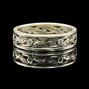 925 Sterling Silver Horus Eye Ring Hollow Wings Feather Ring Fashion Jewelry For Men And Women Party Gift