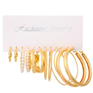 Conjunto <span class=keywords><strong>de</strong></span> pendientes <span class=keywords><strong>de</strong></span> aro <span class=keywords><strong>de</strong></span> oro <span class=keywords><strong>de</strong></span> moda Diseño mixto con diamantes <span class=keywords><strong>de</strong></span> imitación Círculo geométrico Mariposa Corazón Pendientes colgantes - Product Image 1