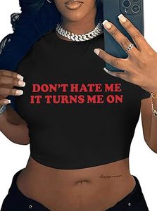 Top Sexy da <span class=keywords><strong>Donna</strong></span> con Stampa di Scritta, T-shirt Aderente in Poliestere, Stile Y2K, Manica Corta, Collo Tondo, Casual, Crop Top - Product Image 3