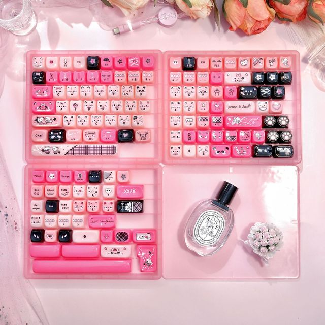 Cute Cat Keycaps Set MAO Profile Keycap 142-keys for MX Switches Mechanical Keyboard