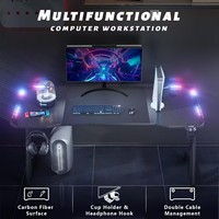 Bureau d'ordinateur moderne à DEL ergonomique en fibre de carbone pour le bureau et le Streamer Studio CyberPulse RGB Bureau de jeu sur PC