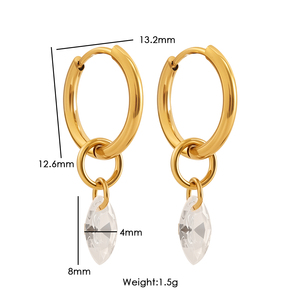 <span class=keywords><strong>Orecchini</strong></span> <span class=keywords><strong>a</strong></span> <span class=keywords><strong>Cerchio</strong></span> con Pendente Geometrico in Acciaio Inossidabile, Placcati in Oro 18K PVD, Impermeabili, con Zirconia Marquise, Gioielli alla Moda - Product Image 6