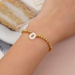 Gelang gaya Boho manik emas wanita, A-Z huruf cangkang, gelang kekuatan elastis - Product Image 3