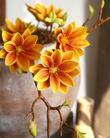 Bouquet de fleurs artificielles en mousse PU à 3 têtes, effet toucher réel, petite magnolia, idéal pour la décoration de la maison, des mariages et des fêtes - Vente chaude