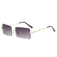 Lunettes de soleil en gros 2026 – Mode européenne et américaine, sans monture, à bords coupés, UV400, ultralégères, en métal et PC, dorées, protection solaire