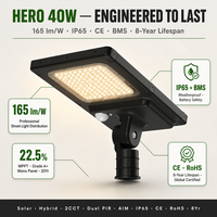 Lampadaire solaire LED tout-en-un 40W pour usage commercial et public, avec détecteur de mouvement et télécommande