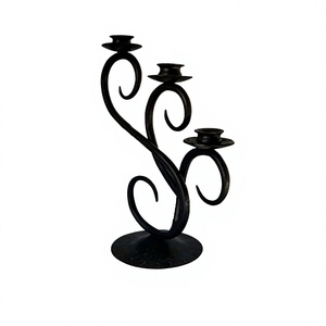 New Style Eco-Friendly Handmade Iron <b>Candelabra</b> 3 Arms <b>Black</b> Finish Home Decoration Durable Metal Candle Holder Christmas - Product Image 1