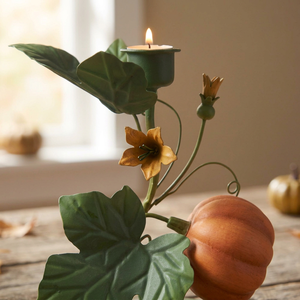 Portavelas de hierro con diseño de calabaza naranja y hojas verdes para decoración del hogar - Product Image 5