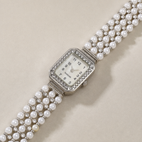 Montre-bracelet vintage en argent avec perles et strass, cadran rectangulaire, pour femme, élégante, mode, OEM ODM