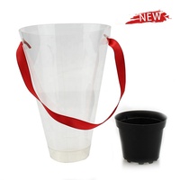 Kustom jelas pipa tahan air PVC transparan portabel plastik bulat sekali pakai pegangan kemasan untuk bunga pendek mencegah
